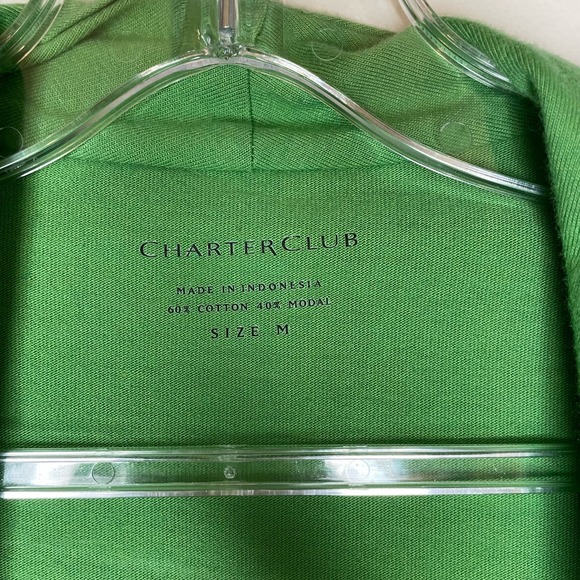 Charter Club Open Front Cardigan Green Women's Size M 3/4 sleeves cotton modal - Picture 3 of 8
